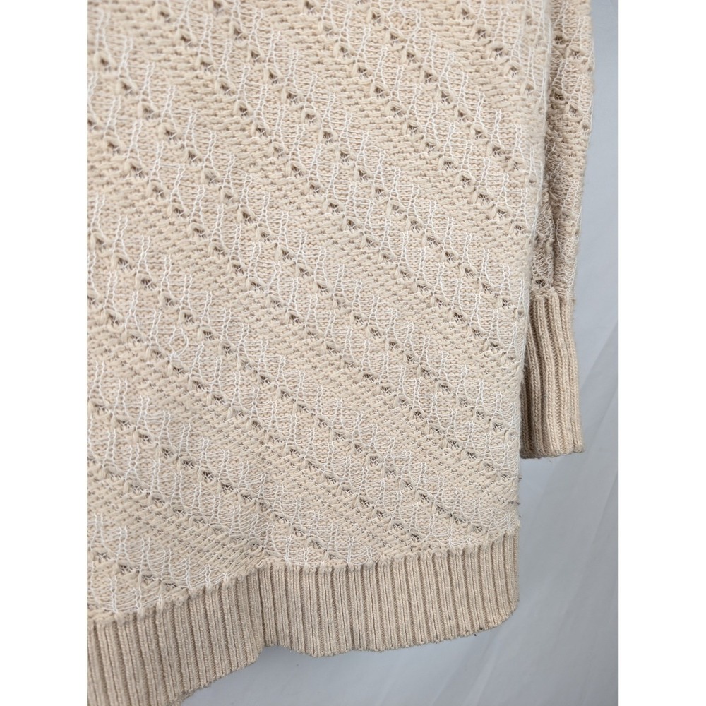 Pointelle Wool Cowl Neck Sweater‎ Size S Tan Cream Cottagecore Preppy Fisherman - Picture 8 of 11